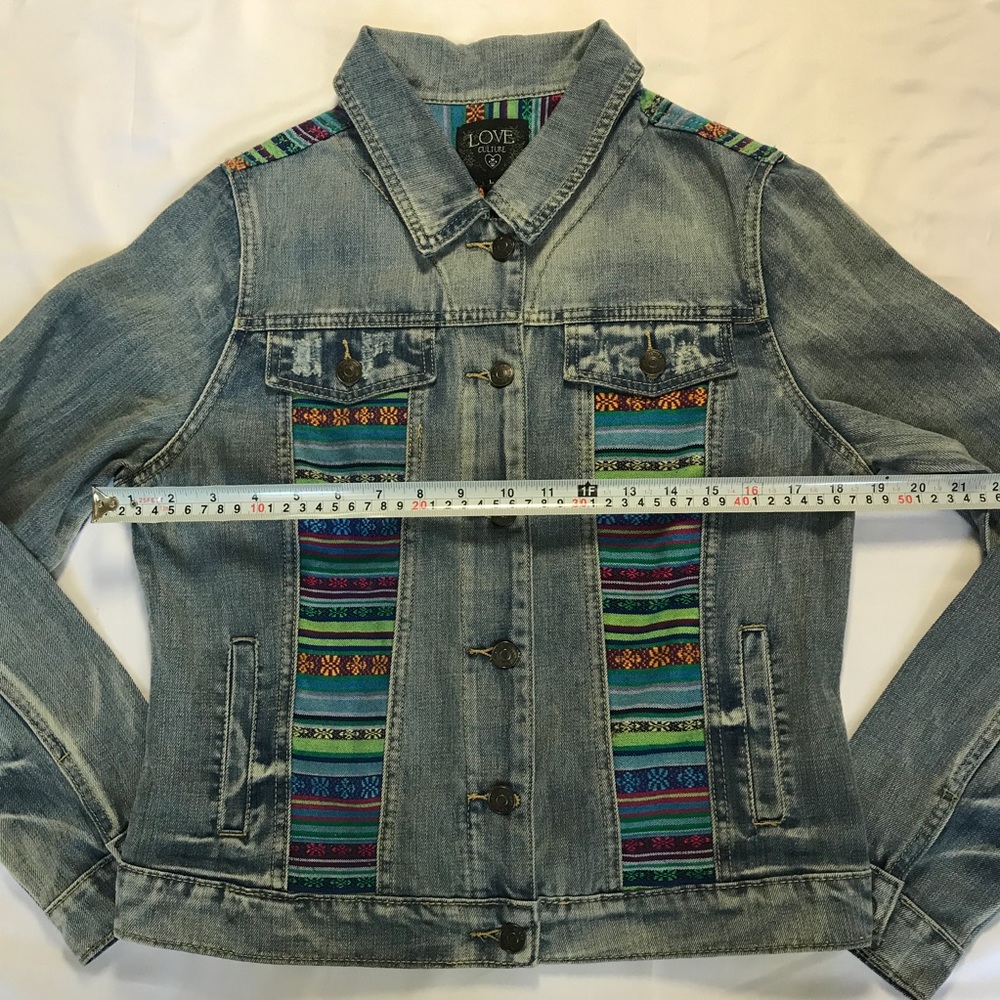 Love Culture Light Blue Denim Jacket with Colorful Stripes - Picture 4 of 8